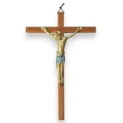 Grand Crucifix en bronze émaillé sur croix en bois