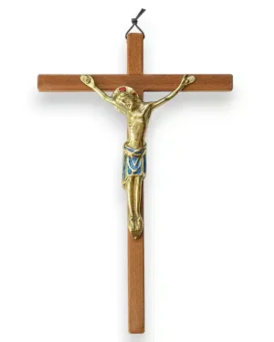 Grand Crucifix en bronze émaillé sur croix en bois – 24 cm – 893