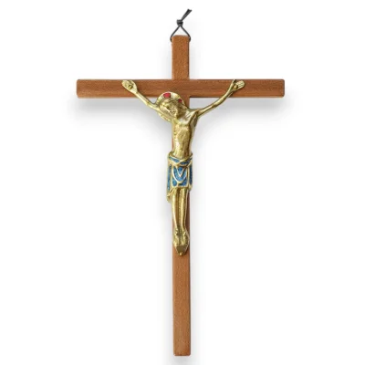 Grand Crucifix en bronze émaillé sur croix en bois – 24 cm – 893