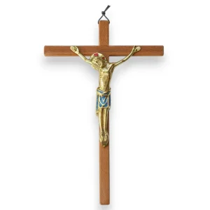 Grand Crucifix en bronze émaillé sur croix en bois – 24 cm – 893