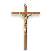 Grand Crucifix en bronze émaillé sur croix en bois