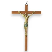 Grand Crucifix en bronze émaillé sur croix en bois