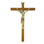 Grand Crucifix en bronze émaillé sur croix en bois – 24 cm – 893 rouge - Les Tailleurs d'Images