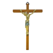 Grand Crucifix en bronze émaillé sur croix en bois – 24 cm – 893 bleu - Les Tailleurs d'Images