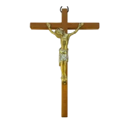 Grand Crucifix en bronze émaillé sur croix en bois – 24 cm – 893 BLANC - Les Tailleurs d'Images