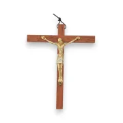 Grand Crucifix en bronze émaillé sur croix latine en bois