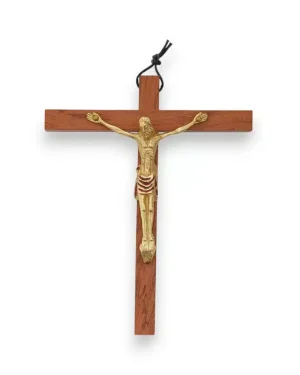 Grand Crucifix en bronze émaillé sur croix latine en bois – 15 cm – 0153