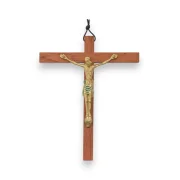 Grand Crucifix en bronze émaillé sur croix latine en bois