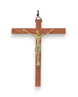 Grand Crucifix en bronze émaillé sur croix latine en bois – 15 cm – 0153