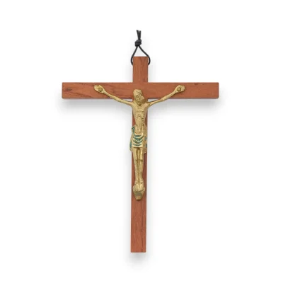 Grand Crucifix en bronze émaillé sur croix latine en bois – 15 cm – 0153