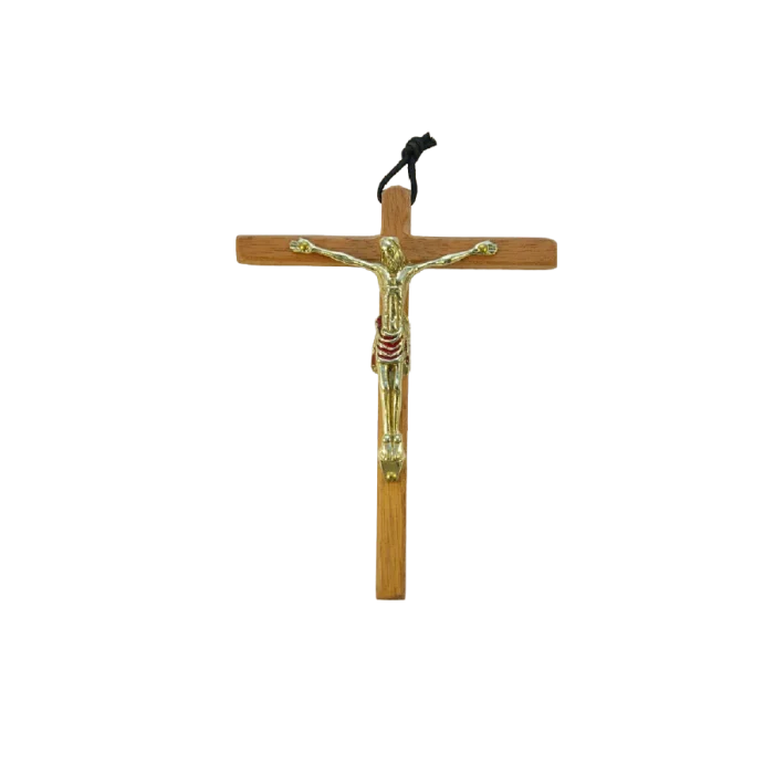 Grand Crucifix en bronze émaillé sur croix latine en bois – 15 cm – 0153