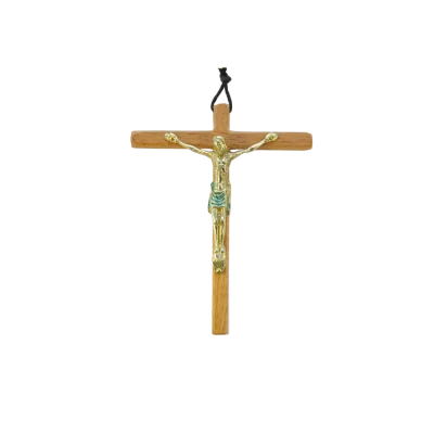 Grand Crucifix en bronze émaillé sur croix latine en bois – 15 cm – 0153