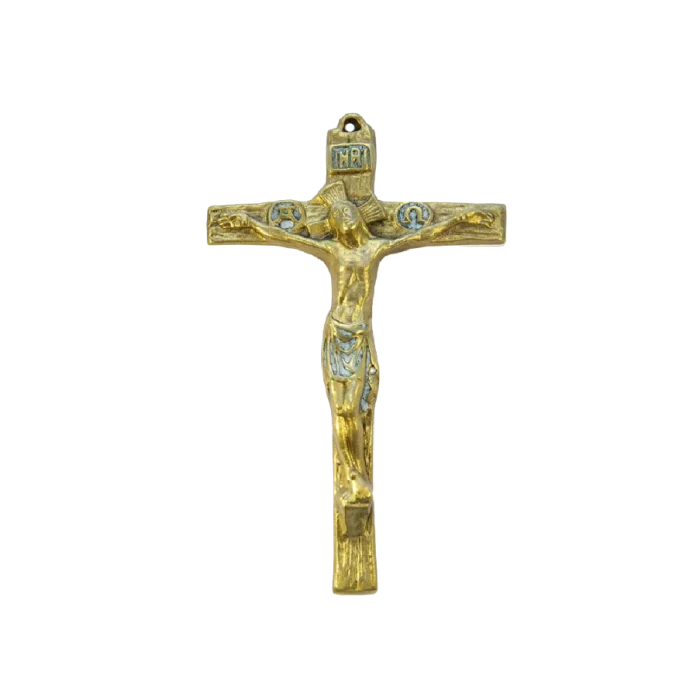 Grand crucifix et christogrammes en bronze émaillé – 16,5 cm – 0101