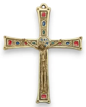 Crucifix médiéval sur grande croix émaillée – 16 cm – 05C90
