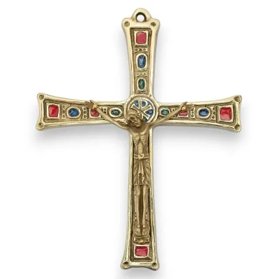 Crucifix médiéval sur grande croix émaillée – 16 cm – 05C90