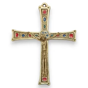 Crucifix médiéval sur grande croix émaillée – 16 cm – 05C90