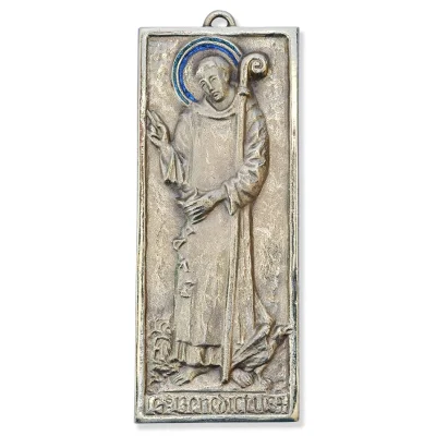 Plaque de saint Benoît en bronze émaillé – 7 x 16,5 cm – 0220