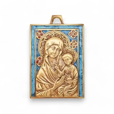 Médaille de berceau Vierge à l’Enfant – Bronze émaillé – 5,5 cm – 035bis