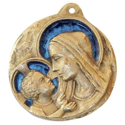 Médaille ronde, Vierge à l’Enfant en voile – 7cm – 077