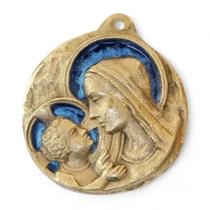 Médaille ronde, Vierge à l’Enfant en voile – 7cm – 077