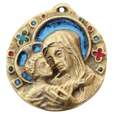 Médaille de berceau Vierge à l’Enfant – Bronze émaillé – 5 cm – 047
