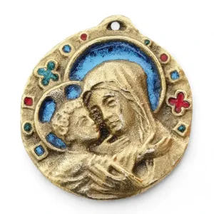 Médaille de berceau Vierge à l’Enfant – Bronze émaillé – 5 cm – 047