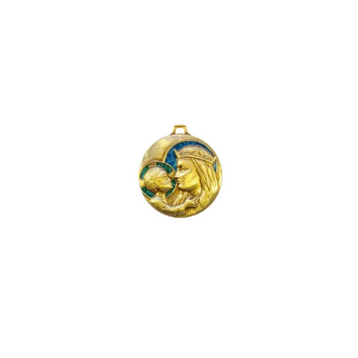 Médaille de berceau Vierge à l’Enfant couronnée – 5,5 cm – 0219