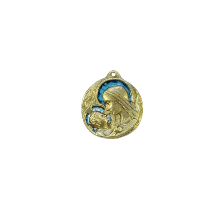 Médaille ronde, Vierge à l’Enfant en voile – 7cm – 077
