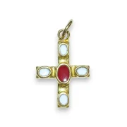 Pendentif croix grecque cabochons blanc