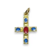 Pendentif croix grecque cabochons bleu