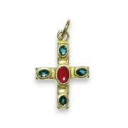 Pendentif croix grecque cabochons blancs