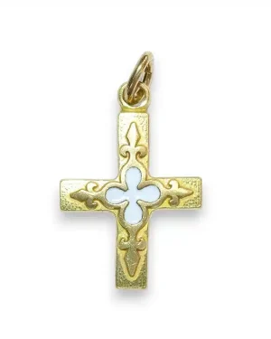 Trèfle et fleur de lys, croix pendentif, bijou médiéval – 3 cm – 0161