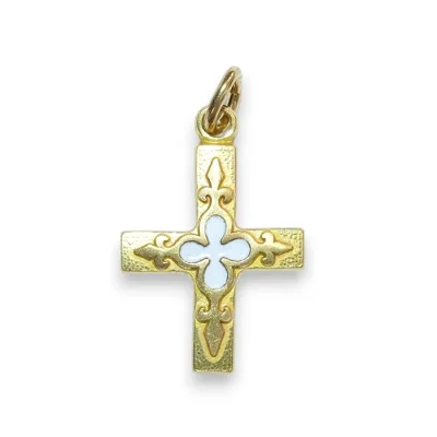 Trèfle et fleur de lys, croix pendentif, bijou médiéval – 3 cm – 0161