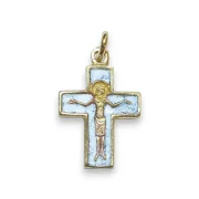 Pendentif crucifix, bijou Christ sur croix émaillée blanche