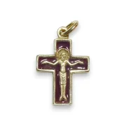 Pendentif crucifix, bijou Christ sur croix émaillée rouge