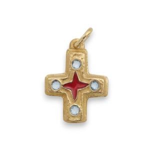 Petite croix en pendentif, bronze émaillé & cabochons – 2,3 cm – N72