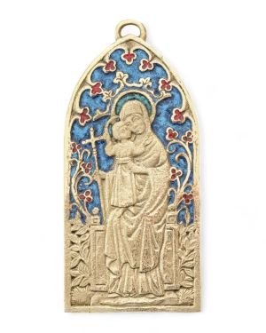 Plaque ogive Vierge à l&rsquo;Enfant et Fleur de Lys – 13,5 cm – 62