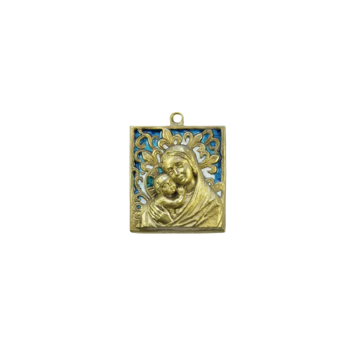 Plaque Vierge à l’Enfant avec fleurs de lys – 8,5 x 9,5 cm – 0107