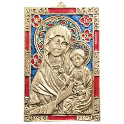 Plaque Vierge à l’Enfant – Bronze émaillé – 11 x 16 cm – 035