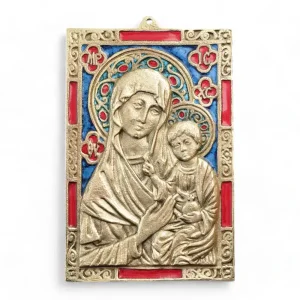 Plaque Vierge à l’Enfant – Bronze émaillé – 11 x 16 cm – 035