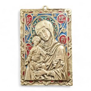 Plaque Vierge à l’Enfant – Bronze émaillé – 11 x 16 cm – 037