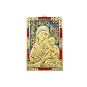 Plaque Vierge à l'Enfant - Bronze émaillé