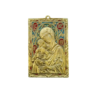 Plaque Vierge à l’Enfant – Bronze émaillé – 11 x 16 cm – 037