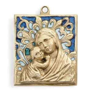 Plaque Vierge à l’Enfant avec fleurs de lys – 8,5 x 9,5 cm – 0107