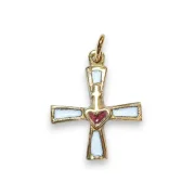 Croix en bronze émaillée en blanc avec un sacré-coeur