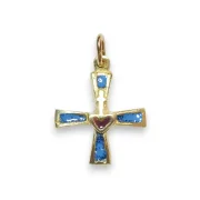 Croix bleue bronze en pendentif avec un sacré-coeur