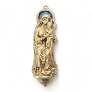 Statuette murale Vierge à l'Enfant en bronze émaillé