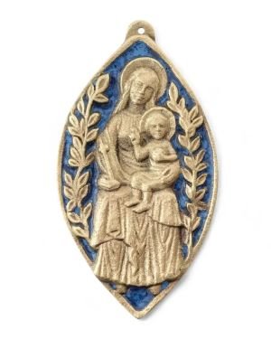 Icône Marie – mandorle médiévale en bronze émaillé – 11 cm – 70