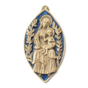 Vierge à l’Enfant, mandorle médiévale en bronze émaillé – 11 cm – 70