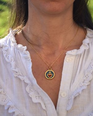 Collier Sautoir Ancien En Argent 800 Avec Emblème Cœur Vendéen - Bon état D'usage